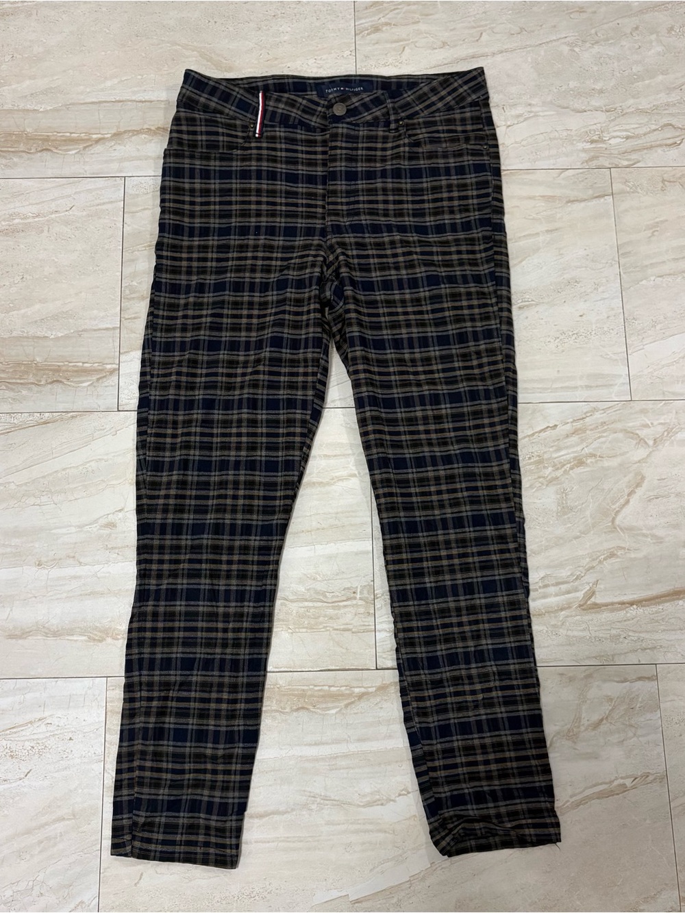 Tommy Hilfiger Women's Size 10 Navy Blue & Brown Plaid Skinny Pants / Trousers